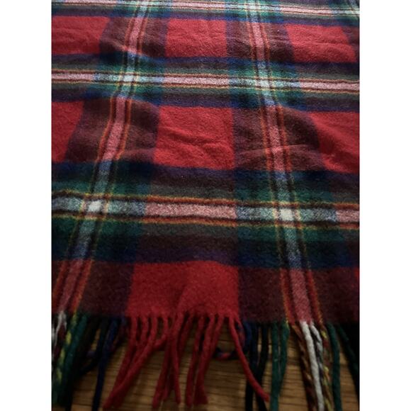 Reine Schurwolle Wool Blanket Throw Red Blue Green Plaid Fringe Vintage 62x48” - Picture 5 of 16